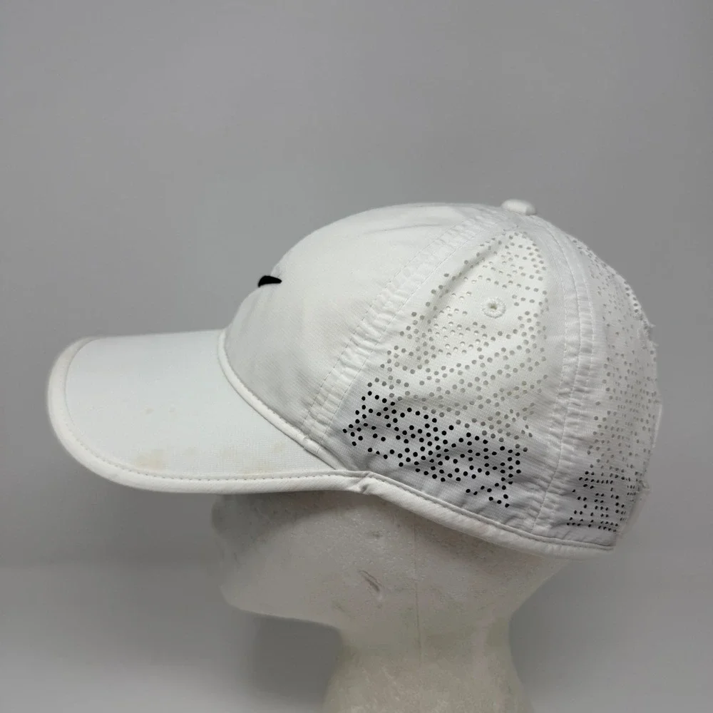 Distressed Nike Golf Hat White Perforated Performance Adjustable Cap Swoosh Logo